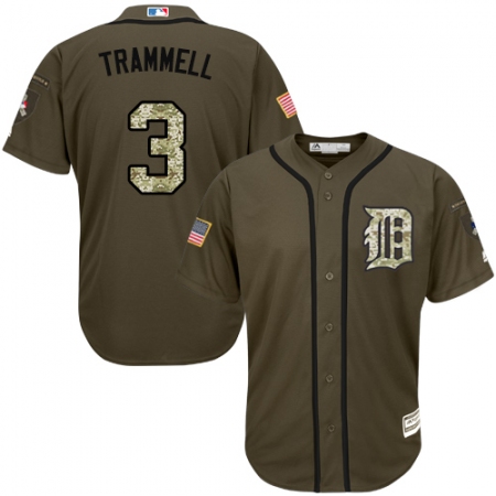 Youth Majestic Detroit Tigers #3 Alan Trammell Replica Green Salute to Service MLB Jersey