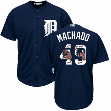 Men's Majestic Detroit Tigers #49 Dixon Machado Authentic Navy Blue Team Logo Fashion Cool Base MLB Jersey