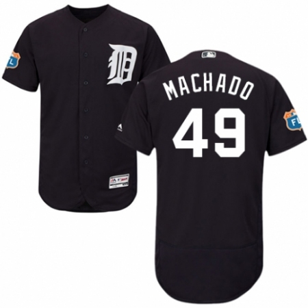 Men's Majestic Detroit Tigers #49 Dixon Machado Navy Blue Alternate Flex Base Authentic Collection MLB Jersey