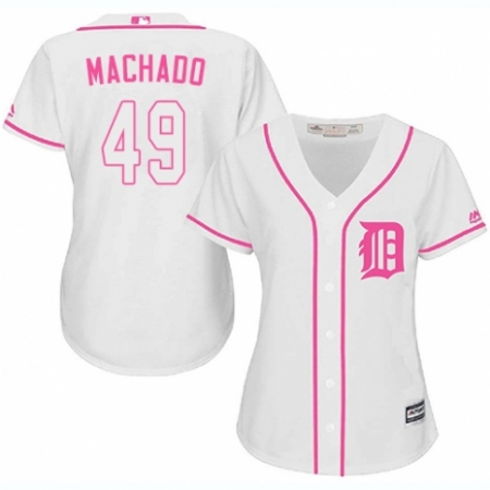 Women's Majestic Detroit Tigers #49 Dixon Machado Replica White Fashion Cool Base MLB Jersey