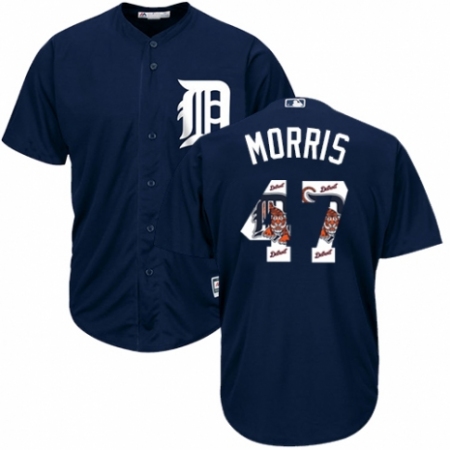 Men's Majestic Detroit Tigers #47 Jack Morris Authentic Navy Blue Team Logo Fashion Cool Base MLB Jersey