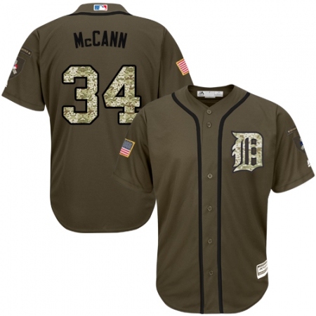Men's Majestic Detroit Tigers #34 James McCann Replica Green Salute to Service MLB Jersey