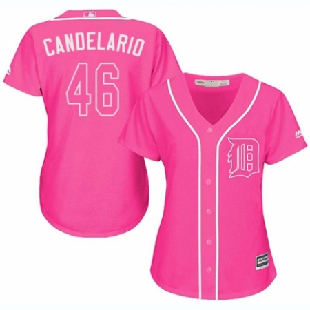 Women's Majestic Detroit Tigers #46 Jeimer Candelario Replica Pink Fashion Cool Base MLB Jersey