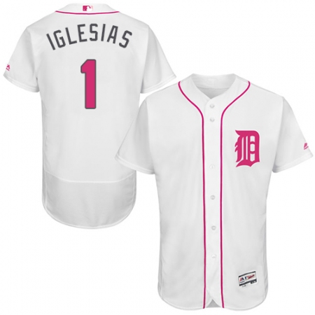 Men's Majestic Detroit Tigers #1 Jose Iglesias Authentic White 2016 Mother's Day Fashion Flex Base MLB Jersey