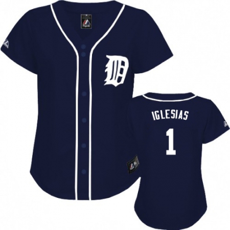 Women's Majestic Detroit Tigers #1 Jose Iglesias Authentic Navy Blue Fashion MLB Jersey