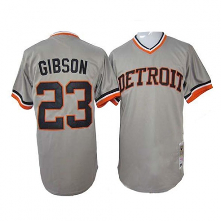 Men's Mitchell and Ness 1968 Detroit Tigers #23 Kirk Gibson Replica Grey Throwback MLB Jersey