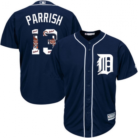 Men's Majestic Detroit Tigers #13 Lance Parrish Authentic Navy Blue Team Logo Fashion Cool Base MLB Jersey