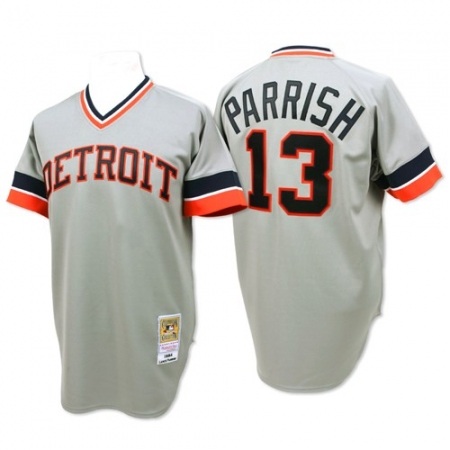 Men's Mitchell and Ness Detroit Tigers #13 Lance Parrish Authentic Grey Throwback MLB Jersey