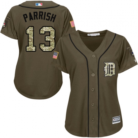 Women's Majestic Detroit Tigers #13 Lance Parrish Replica Green Salute to Service MLB Jersey