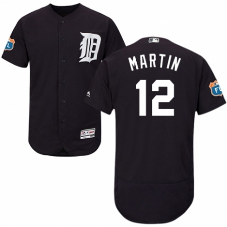 Men's Majestic Detroit Tigers #12 Leonys Martin Navy Blue Alternate Flex Base Authentic Collection MLB Jersey