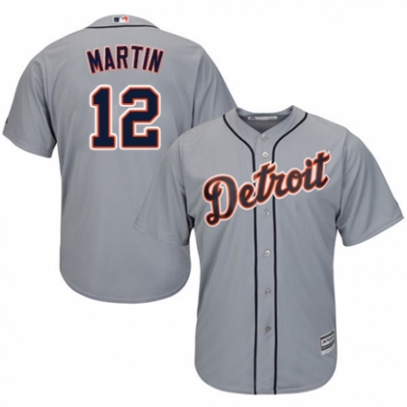 Men's Majestic Detroit Tigers #12 Leonys Martin Replica Grey Road Cool Base MLB Jersey