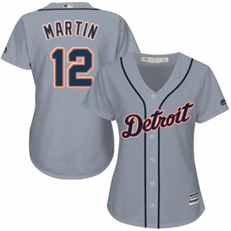 Women's Majestic Detroit Tigers #12 Leonys Martin Replica Grey Road Cool Base MLB Jersey