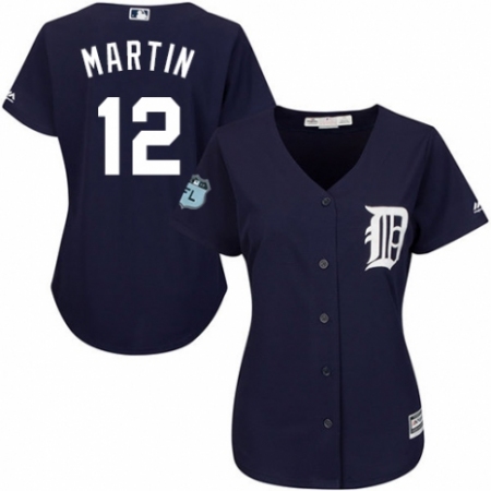 Women's Majestic Detroit Tigers #12 Leonys Martin Replica Navy Blue Alternate Cool Base MLB Jersey