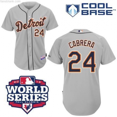 Men's Majestic Detroit Tigers #24 Miguel Cabrera Authentic Grey 2012 World Series Patch MLB Jersey