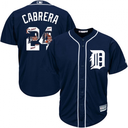 Men's Majestic Detroit Tigers #24 Miguel Cabrera Authentic Navy Blue Team Logo Fashion Cool Base MLB Jersey