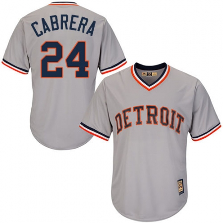 Men's Majestic Detroit Tigers #24 Miguel Cabrera Replica Grey Cooperstown MLB Jersey