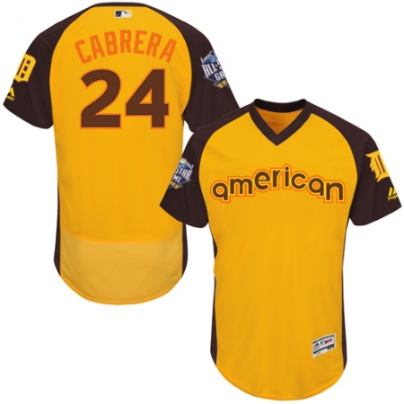 Men's Majestic Detroit Tigers #24 Miguel Cabrera Yellow 2016 All-Star American League BP Authentic Collection Flex Base MLB Jersey