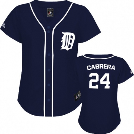Women's Majestic Detroit Tigers #24 Miguel Cabrera Authentic Navy Blue MLB Jersey