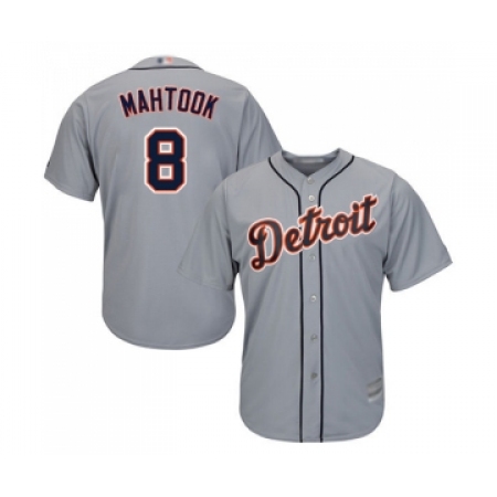 Men's Detroit Tigers #8 Mikie Mahtook Replica Grey Road Cool Base Baseball Jersey