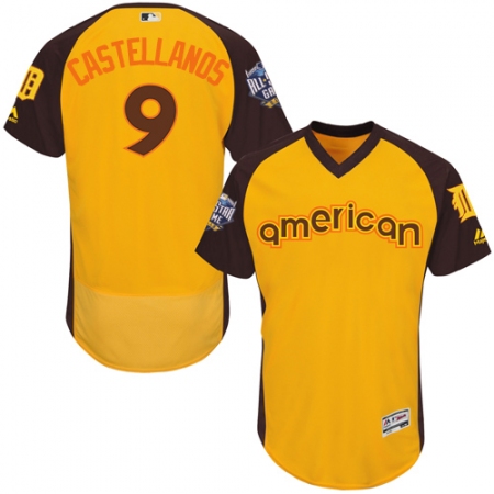 Men's Majestic Detroit Tigers #9 Nick Castellanos Yellow 2016 All-Star American League BP Authentic Collection Flex Base MLB Jersey