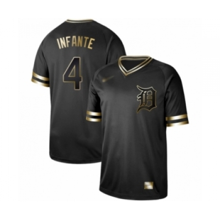 Men's Detroit Tigers #4 Omar Infante Authentic Black Gold Fashion Baseball Jersey