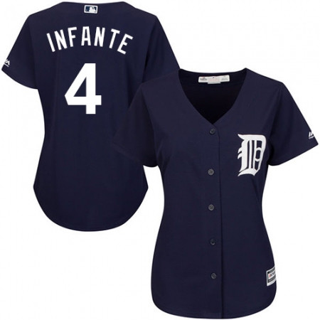 Women's Majestic Detroit Tigers #4 Omar Infante Replica Navy Blue Alternate Cool Base MLB Jersey