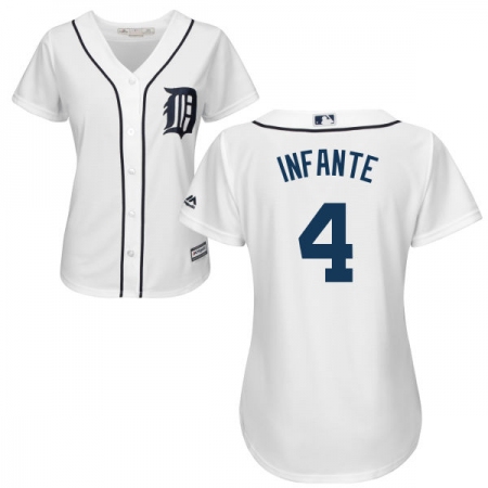 Women's Majestic Detroit Tigers #4 Omar Infante Replica White Home Cool Base MLB Jersey