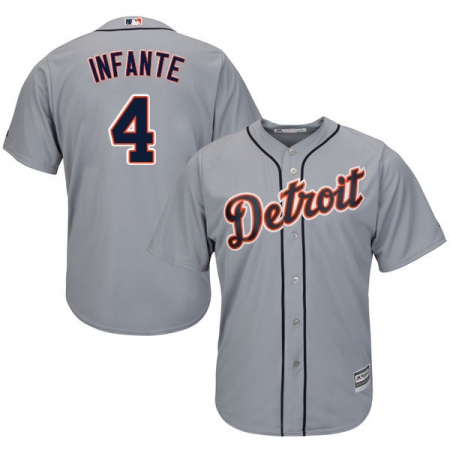 Youth Majestic Detroit Tigers #4 Omar Infante Authentic Grey Road Cool Base MLB Jersey