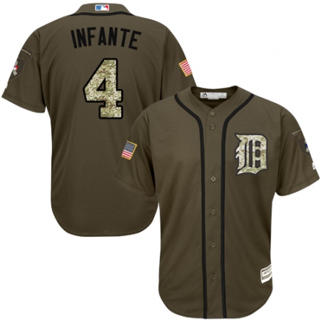 Youth Majestic Detroit Tigers #4 Omar Infante Replica Green Salute to Service MLB Jersey