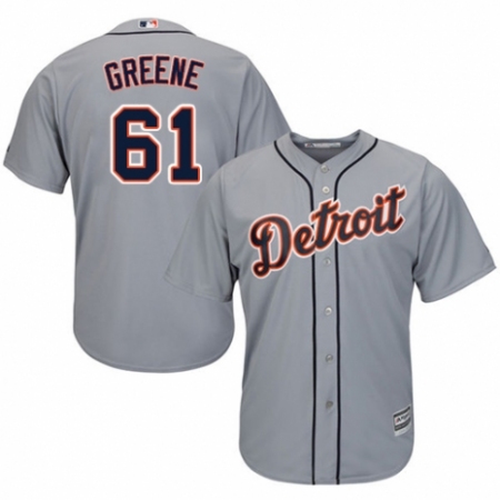 Men's Majestic Detroit Tigers #61 Shane Greene Replica Grey Road Cool Base MLB Jersey