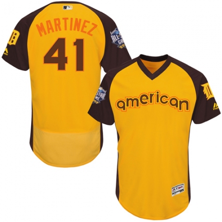 Men's Majestic Detroit Tigers #41 Victor Martinez Yellow 2016 All-Star American League BP Authentic Collection Flex Base MLB Jersey